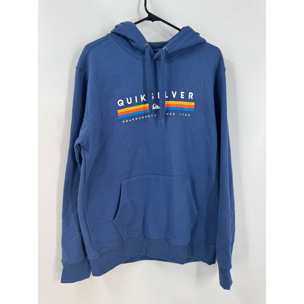 Quiksilver Men's Navy Blue Heather Graphic Hoodie Size Large‎ Cotton Blend